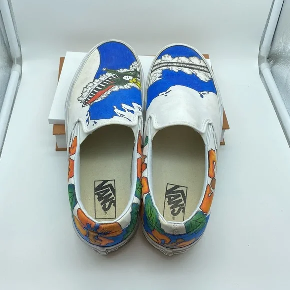 Custom artist design Vans classic slip-on Hawaiian surfboard theme One Of A Kind - Picture 10 of 12